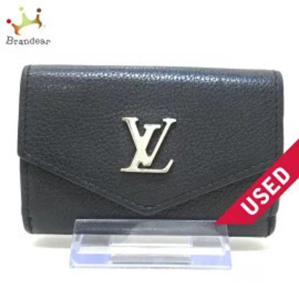LOUIS VUITTON Portefeuille Lock Tri fold Wallet Noir Black Calf Leather Cowhide